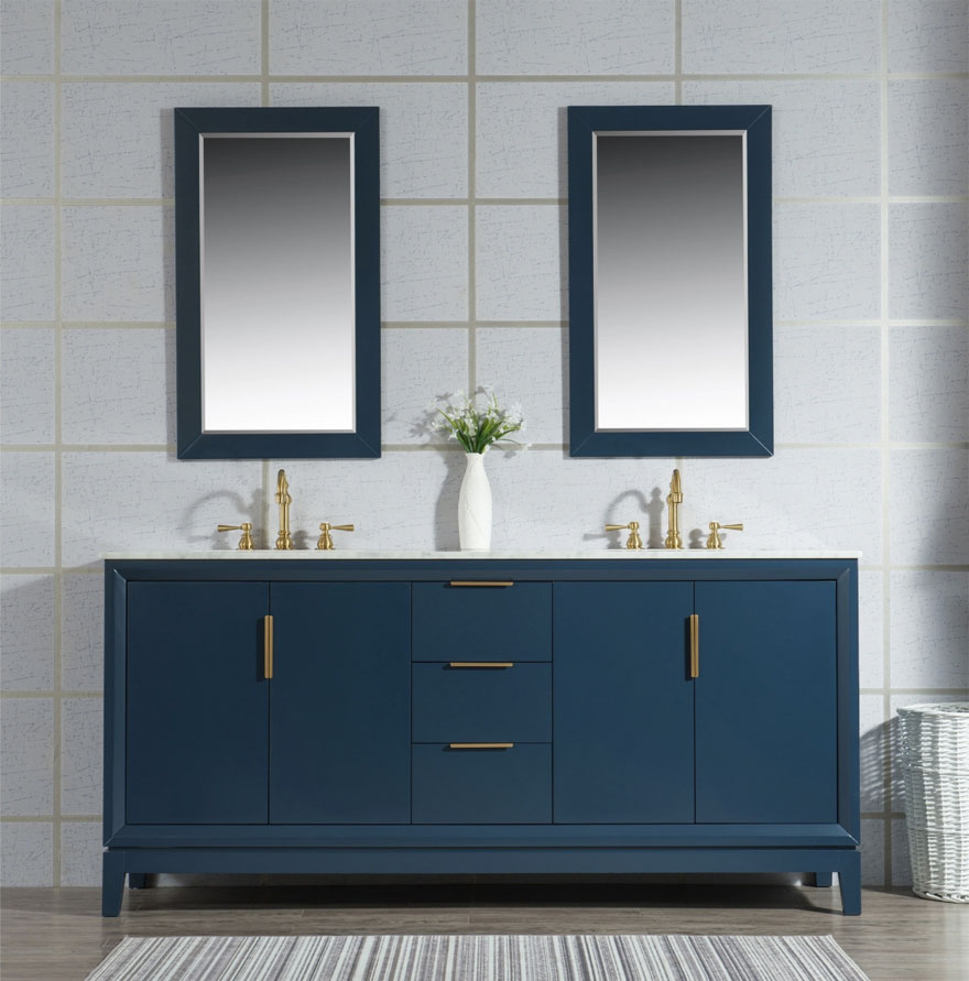 Brushed Gold Finish Fixtures with Navy Blue Vanity