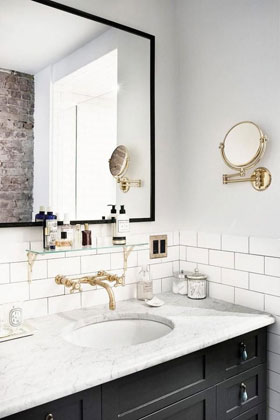Champagne Bronze Wall Mount Faucet and White Sink