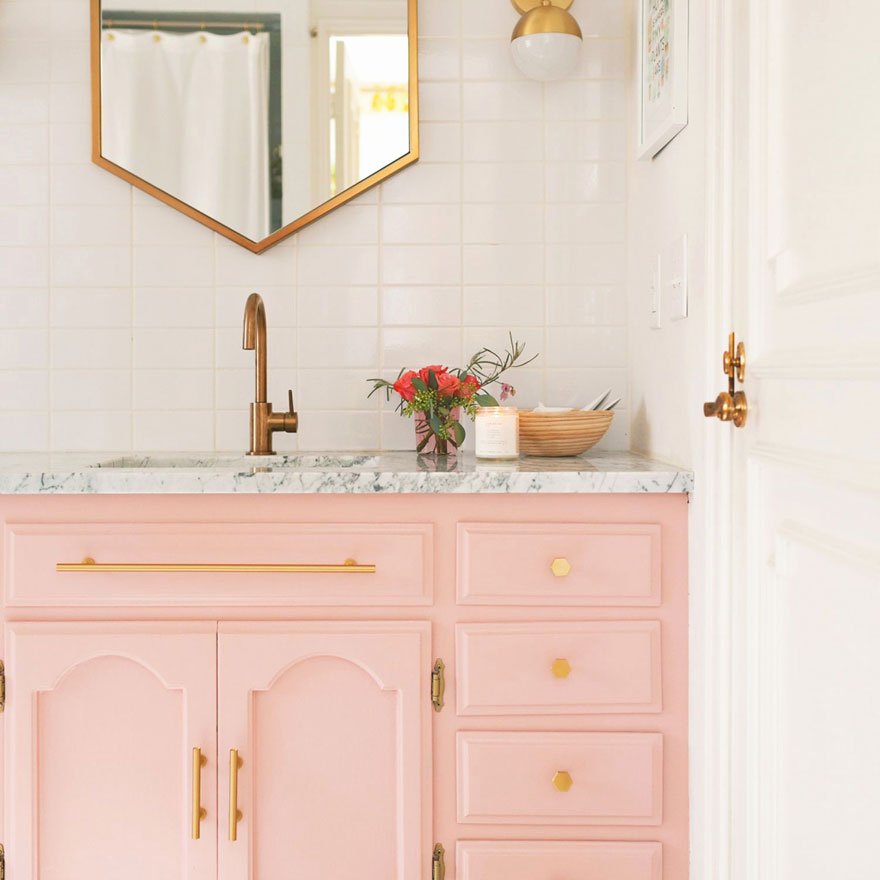 Champagne Bronze with Pink Bathroom Vanity