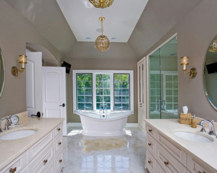 Gold Bathroom Light Fixtures with Freestanding Tub
