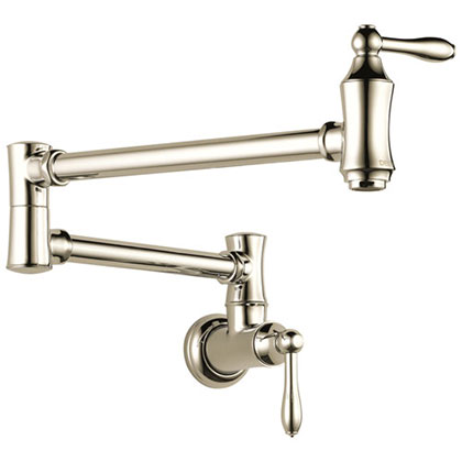 Delta Cassidy Collection Polished Nickel Finish Traditional 4 GPM High-Flow Double Jointed Swing Spout Wall Mount Pot Filler Faucet 751595