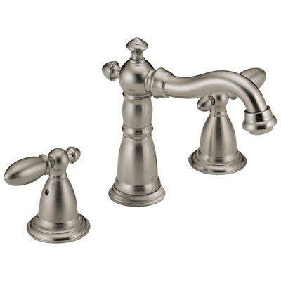 Delta Victorian Collection Stainless Steel Finish Traditional Style Two Handle Widespread Lavatory Bathroom Sink Faucet with Drain D3555SSMPUDST