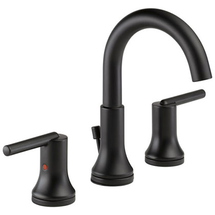 Delta Trinsic Collection Matte Black Finish Two Handle Modern High Arc Spout Widespread Bathroom Lavy Sink Faucet with Drain D3559BLMPUDST