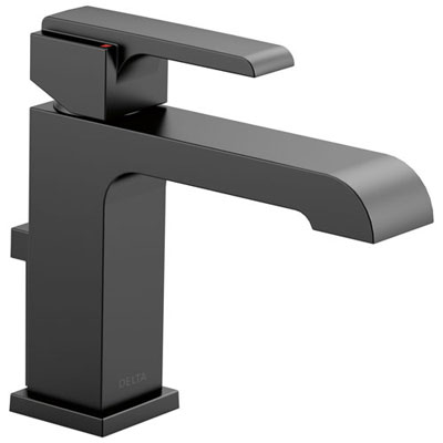 Delta Ara Collection Matte Black Finish Single Handle Watersense 1 or 3 Hole Installation Bathroom Sink Faucet with Metal Pop-Up Drain D567LFBLMPU
