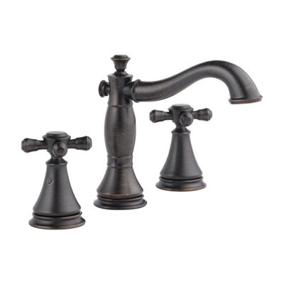 Delta Cassidy Venetian Bronze Finish Wide Spread Lavatory Bathroom Sink Faucet INCLUDES Two Cross Handles and Matching Metal Pop-Up Drain D1306V