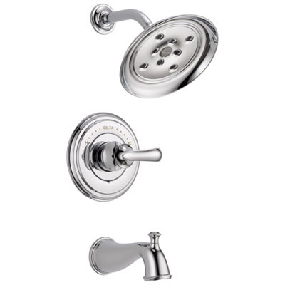 Delta Cassidy Collection Chrome Monitor 14 H2Okinetic Tub and Shower Faucet Combination INCLUDES Single French Curve Handle and Rough-Valve with Stops D1487V
