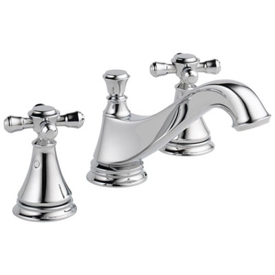Delta Cassidy Collection Chrome Finish Traditional Low Spout Widespread Bathroom Sink Faucet INCLUDES Two Cross Handles and Drain D1798V