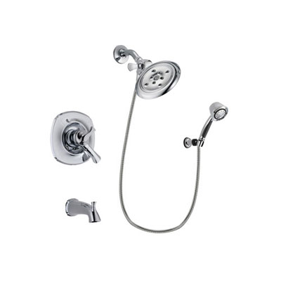 Delta Addison Chrome Finish Dual Control Tub and Shower Faucet System Package with Large Rain Showerhead and 5-Spray Adjustable Wall Mount Hand Shower Includes Rough-in Valve and Tub Spout DSP0385V