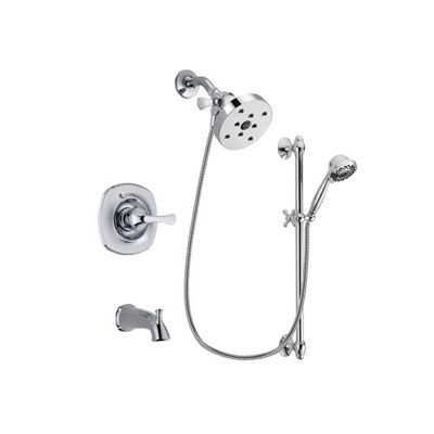 Delta Addison Chrome Finish Tub and Shower Faucet System Package with 5-1/2 inch Shower Head and 7-Spray Handheld Shower Sprayer with Slide Bar Includes Rough-in Valve and Tub Spout DSP0679V