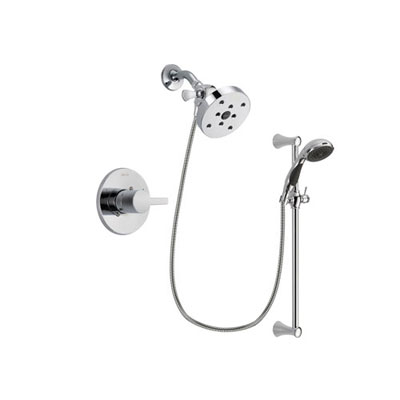 Delta Compel Chrome Finish Shower Faucet System Package with 5-1/2 inch Shower Head and 5-Spray Wall Mount Slide Bar with Personal Handheld Shower Includes Rough-in Valve DSP0814V