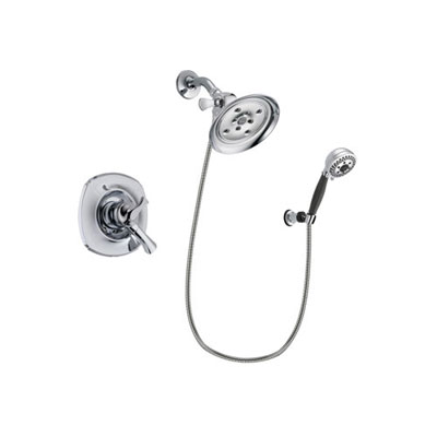 Delta Addison Chrome Finish Dual Control Shower Faucet System Package with Large Rain Showerhead and 5-Spray Modern Handheld Shower with Wall Bracket and Hose Includes Rough-in Valve DSP1202V