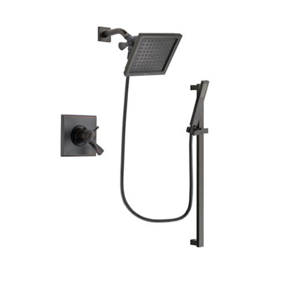 Delta Dryden Venetian Bronze Finish Thermostatic Shower Faucet System Package with 6.5-inch Square Rain Showerhead and Modern Handheld Shower Spray with Square Slide Bar Includes Rough-in Valve DSP3186V