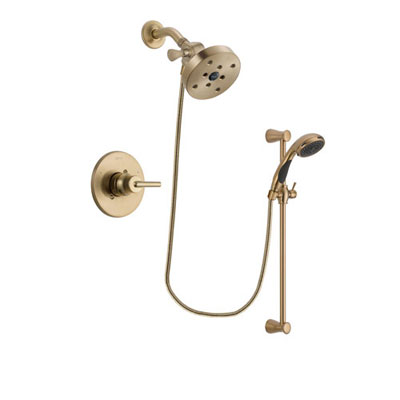 Delta Trinsic Champagne Bronze Finish Shower Faucet System Package with 5-1/2 inch Showerhead and Personal Handheld Shower Sprayer with Slide Bar Includes Rough-in Valve DSP3510V