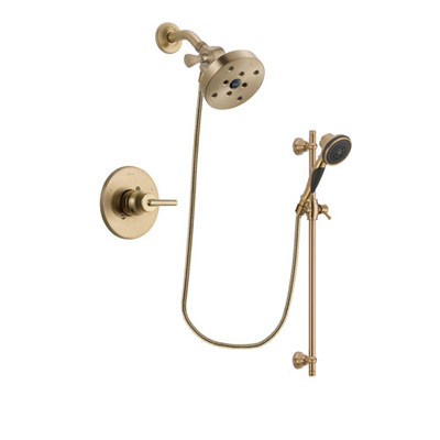 Delta Trinsic Champagne Bronze Finish Shower Faucet System Package with 5-1/2 inch Showerhead and Personal Handheld Shower Spray with Slide Bar Includes Rough-in Valve DSP3614V