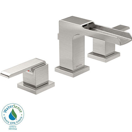 Delta Ara Stainless Steel Widespread Bathroom Faucet with Channel Spout