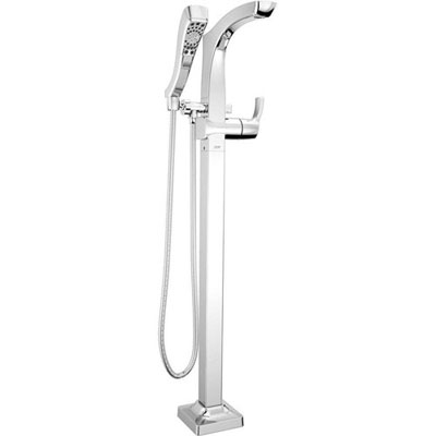 Delta Tesla 1-Handle Floor-Mount Roman Tub Faucet with Handshower in Chrome Includes Rough-in Valve D2576V