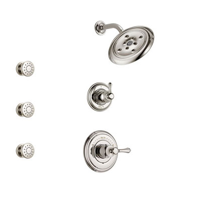 Delta Cassidy Polished Nickel Finish Shower System with Control Handle, 3-Setting Diverter, Showerhead, and 3 Body Sprays SS142972PN1