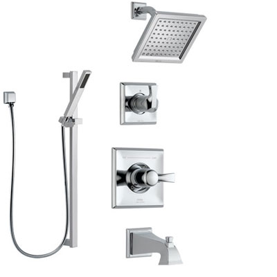 Delta Dryden Chrome Finish Tub and Shower System with Control Handle, 3-Setting Diverter, Showerhead, and Hand Shower with Slidebar SS1445124