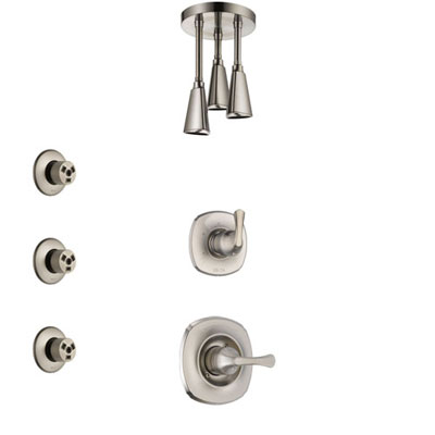 Delta Addison Stainless Steel Finish Shower System with Control Handle, 3-Setting Diverter, Ceiling Mount Showerhead, and 3 Body Sprays SS1492SS7