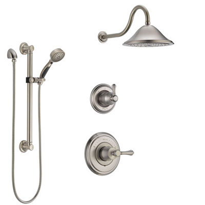 Delta Cassidy Stainless Steel Finish Shower System with Control Handle, 3-Setting Diverter, Showerhead, and Hand Shower with Grab Bar SS14973SS1