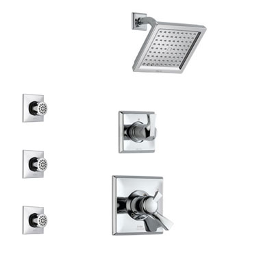 Delta Dryden Chrome Finish Shower System with Dual Control Handle, 3-Setting Diverter, Showerhead, and 3 Body Sprays SS1725111