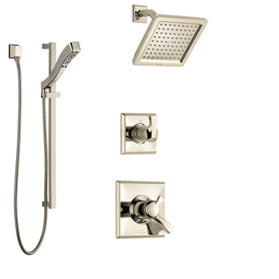 Delta Dryden Polished Nickel Finish Shower System with Dual Control Handle, 3-Setting Diverter, Showerhead, and Hand Shower with Slidebar SS172511PN3