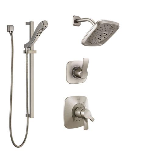 Delta Tesla Stainless Steel Finish Shower System with Dual Control Handle, 3-Setting Diverter, Showerhead, and Hand Shower with Slidebar SS17252SS4