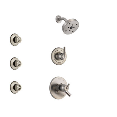 Delta Trinsic Stainless Steel Finish Shower System with Dual Control Handle, 3-Setting Diverter, Showerhead, and 3 Body Sprays SS172591SS2