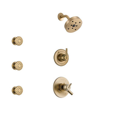 Delta Trinsic Champagne Bronze Finish Shower System with Dual Control Handle, 3-Setting Diverter, Showerhead, and 3 Body Sprays SS17259CZ1