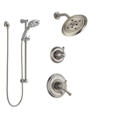 Delta Cassidy Stainless Steel Finish Shower System with Dual Control, 3-Setting Diverter, Showerhead, and Temp2O Hand Shower with Slidebar SS17297SS4