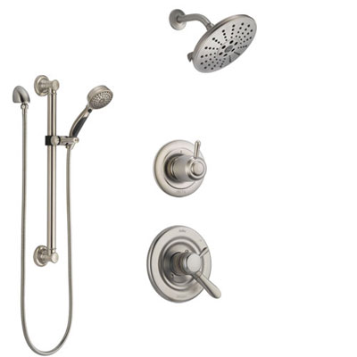 Delta Lahara Stainless Steel Finish Shower System with Dual Control Handle, 3-Setting Diverter, Showerhead, and Hand Shower with Grab Bar SS1738SS2