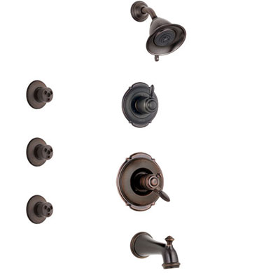 Delta Victorian Venetian Bronze Finish Tub and Shower System with Dual Control Handle, 3-Setting Diverter, Showerhead, and 3 Body Sprays SS174551RB2