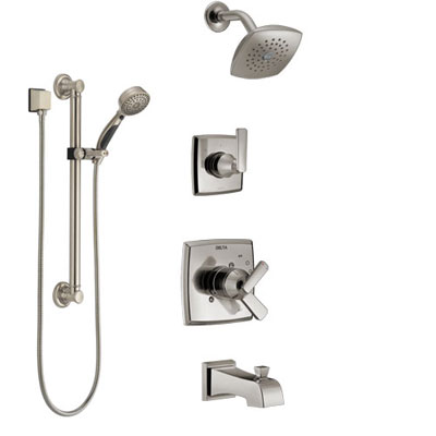 Delta Ashlyn Stainless Steel Finish Tub and Shower System with Dual Control Handle, Diverter, Showerhead, and Hand Shower with Grab Bar SS17464SS3