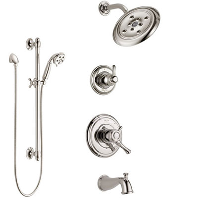 Delta Cassidy Polished Nickel Tub and Shower System with Dual Control Handle, 3-Setting Diverter, Showerhead, and Hand Shower with Slidebar SS17497PN2