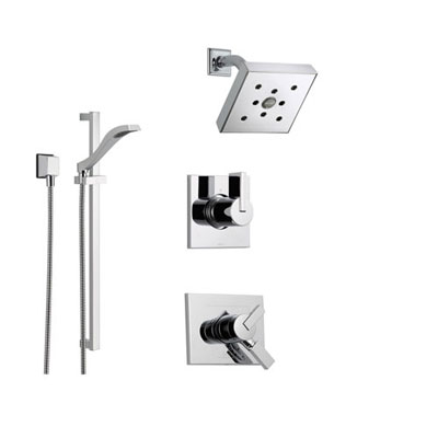 Delta Vero Chrome Shower System with Dual Control Shower Handle, 3-setting Diverter, Modern Showerhead, and Handheld Shower SS175381