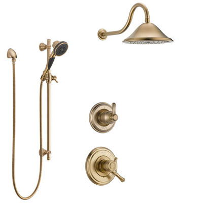 Delta Cassidy Champagne Bronze Finish Shower System with Dual Control Handle, 3-Setting Diverter, Showerhead, and Hand Shower with Slidebar SS1797CZ4