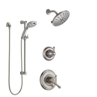 Delta Cassidy Stainless Steel Finish Shower System with Dual Control, 3-Setting Diverter, Showerhead, and Temp2O Hand Shower with Slidebar SS1797SS7