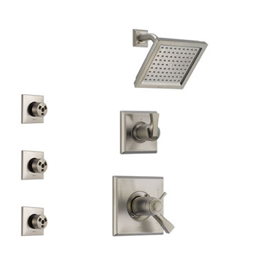 Delta Dryden Dual Thermostatic Control Handle Stainless Steel Finish Shower System, 3-Setting Diverter, Showerhead, and 3 Body Sprays SS17T2511SS1