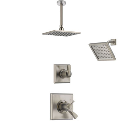 Delta Dryden Dual Thermostatic Control Handle Stainless Steel Finish Shower System, Diverter, Showerhead, and Ceiling Mount Showerhead SS17T2511SS5