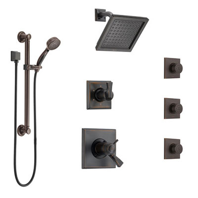 Delta Dryden Venetian Bronze Shower System with Dual Thermostatic Control, Diverter, Showerhead, 3 Body Sprays, and Grab Bar Hand Shower SS17T2512RB3