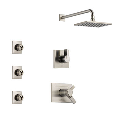 Delta Vero Stainless Steel Finish Shower System with Dual Thermostatic Control Handle, 3-Setting Diverter, Showerhead, and 3 Body Sprays SS17T2531SS2