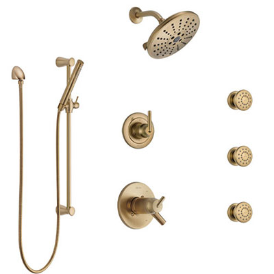 Delta Trinsic Champagne Bronze Shower System with Dual Thermostatic Control, Diverter, Showerhead, 3 Body Sprays, and Hand Shower SS17T2591CZ1