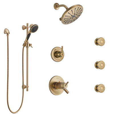 Delta Trinsic Champagne Bronze Shower System with Dual Thermostatic Control, Diverter, Showerhead, 3 Body Sprays, and Hand Shower SS17T2591CZ2