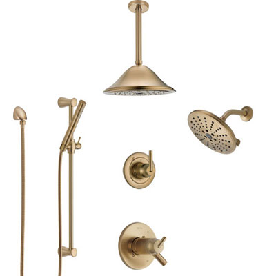 Delta Trinsic Champagne Bronze Shower System with Dual Thermostatic Control, Diverter, Showerhead, Ceiling Showerhead, and Hand Shower SS17T2591CZ4