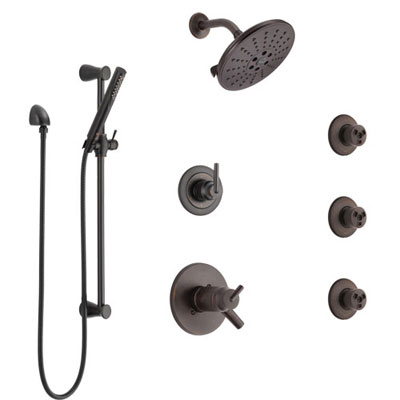 Delta Trinsic Venetian Bronze Shower System with Dual Thermostatic Control, Diverter, Showerhead, 3 Body Sprays, and Hand Shower SS17T2591RB3
