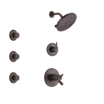 Delta Trinsic Venetian Bronze Shower System with Dual Thermostatic Control Handle, 3-Setting Diverter, Showerhead, and 3 Body Sprays SS17T2592RB1
