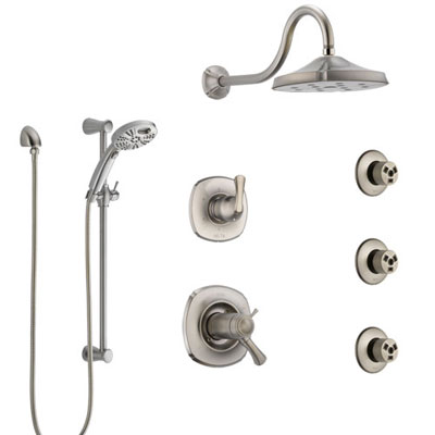Delta Addison Dual Thermostatic Control Stainless Steel Finish Shower System, Diverter, Showerhead, 3 Body Sprays, and Temp2O Hand Shower SS17T2922SS5