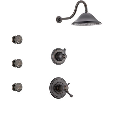 Delta Cassidy Venetian Bronze Shower System with Dual Thermostatic Control Handle, 3-Setting Diverter, Showerhead, and 3 Body Sprays SS17T2972RB1