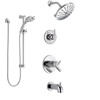 Delta Trinsic Chrome Finish Tub and Shower System with Dual Thermostatic Control Handle, Diverter, Showerhead, and Temp2O Hand Shower SS17T45924