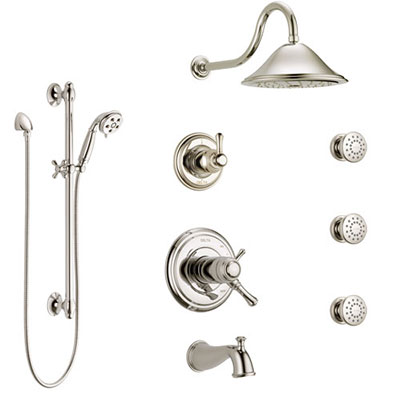 Delta Cassidy Polished Nickel Tub and Shower System with Dual Thermostatic Control, Diverter, Showerhead, 3 Body Sprays, and Hand Shower SS17T4971PN1